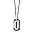 Stainless Steel Brushed/Polished Black IP Rim Black CZ Tag Necklace