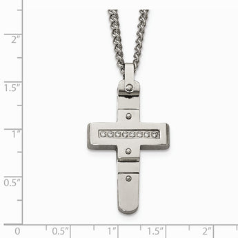 Stainless Steel Polished CZ Moveable Cross Necklace