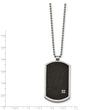 Stainless Steel Brushed LaserCut Black IP-Plated CZ Dogtag Necklace