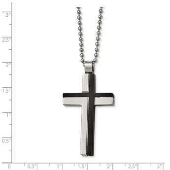 Stainless Steel Polished and Laser Cut Black IP Cross Necklace