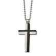 Stainless Steel Polished and Laser Cut Black IP Cross Necklace