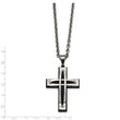 Stainless Steel Polished/Brushed Black IP Arched Cross Necklace