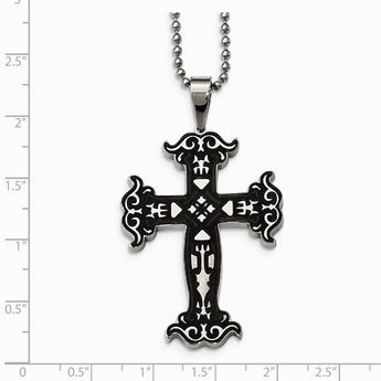 Stainless Steel Polished Black IP Cut-out Cross Necklace