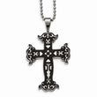 Stainless Steel Polished Black IP Cut-out Cross Necklace