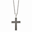 Stainless Steel Polished Black IP Textured CZ Cross Necklace