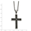 Stainless Steel Polished Black IP Textured CZ Cross Necklace