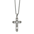 Stainless Steel Brushed & Polished Blk Enamel Inlay Cross Necklace