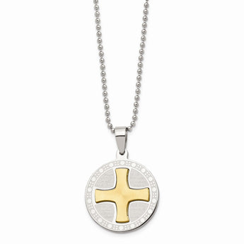 Stainless Steel Brushed/Polished Yellow IP Spanish Lords Prayer Necklace