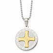 Stainless Steel Brushed/Polished Yellow IP Spanish Lords Prayer Necklace