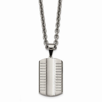 Stainless Steel Brushed/Polished Grooved/Concaved Dogtag Necklace