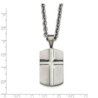 Stainless Steel Brushed and Polished Carved Cross Dogtag Necklace