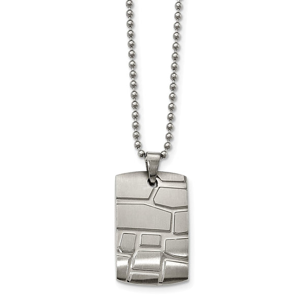 Stainless Steel Brushed and Polished Patterned Dogtag Necklace