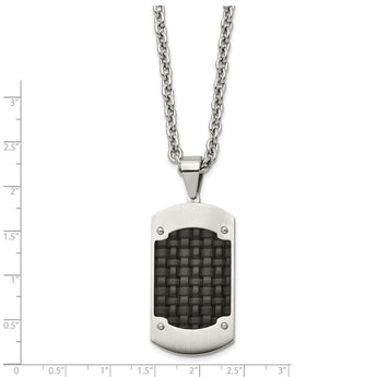 Stainless Steel Brushed Black Leather Dogtag Necklace