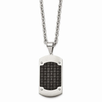 Stainless Steel Brushed Black Leather Dogtag Necklace