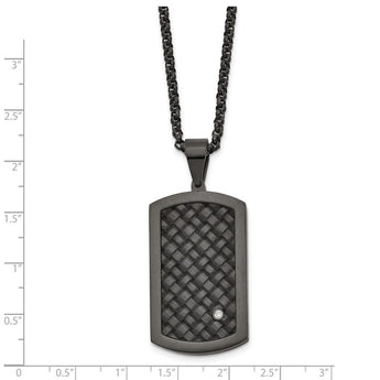 Stainless Steel Brushed Blk Leather Blk IP CZ Dogtag Necklace