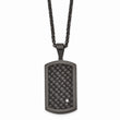 Stainless Steel Brushed Blk Leather Blk IP CZ Dogtag Necklace