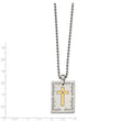 Stainless Steel w/18k Polished Laser Etched Square Cross Diamond Necklace