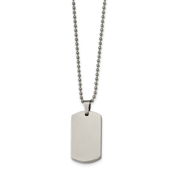 Stainless Steel Brushed & Polished Rounded Edge 4mm Thick Dog Tag Necklace