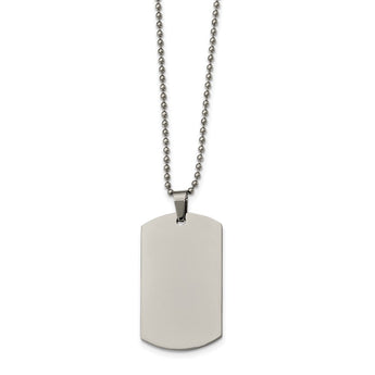 Stainless Steel Brushed & Polished Rounded Edge 2mm Thick Dog Tag Necklace