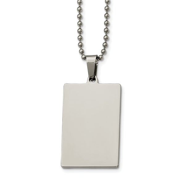 Stainless Steel Brushed & Polished Squared 2mm Thick Dog Tag Necklace