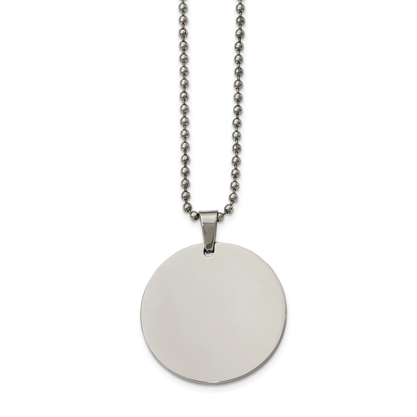 Stainless Steel Brushed & Polished Circle 2mm Thick Dog Tag Necklace