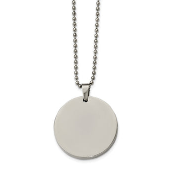 Stainless Steel Brushed and Polished Circle 4mm Thick Dog Tag Necklace