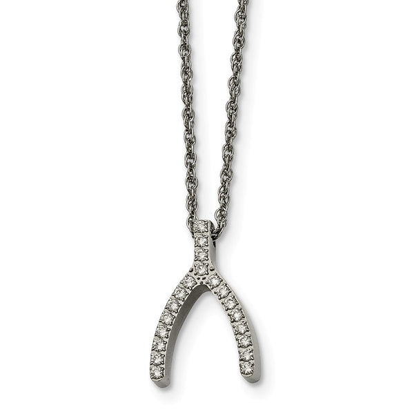 Stainless Steel w/CZ Wishbone Necklace