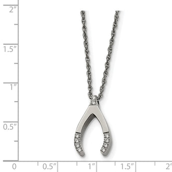 Stainless Steel w/ CZ Wishbone Necklace