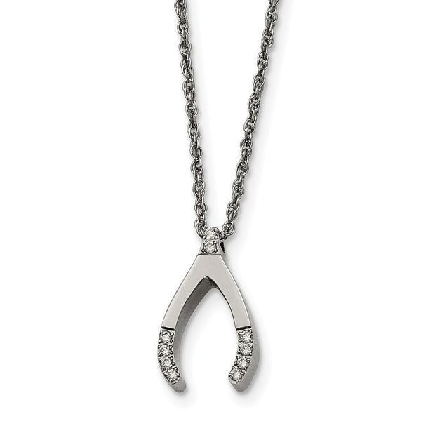 Stainless Steel w/ CZ Wishbone Necklace