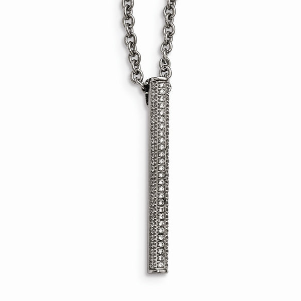 Stainless Steel Polished CZ Bar Necklace