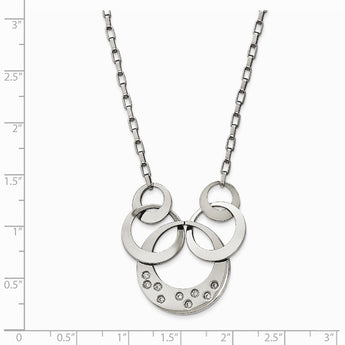 Stainless Steel Polished CZ Circle Necklace