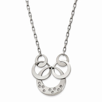 Stainless Steel Polished CZ Circle Necklace