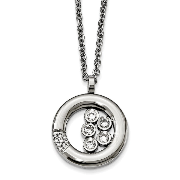 Stainless Steel Polished Circle CZ Necklace