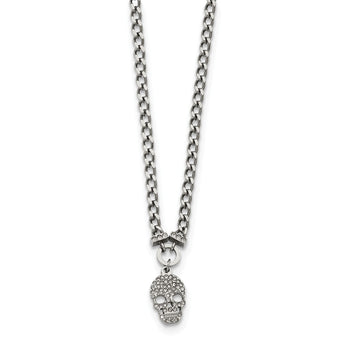 Stainless Steel Polished Crystal Skull Necklace