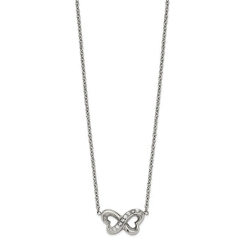 Stainless Steel Polished CZ Interlocking Hearts with 2in. Ext. Necklace