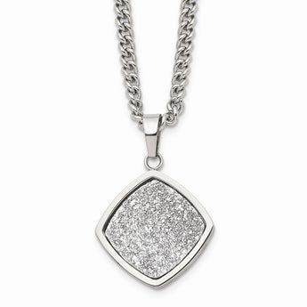 Stainless Steel Polished with Silver Druzy Necklace