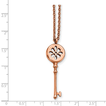 Stainless Steel Polished Rose IP-plated Key 18.25in Necklace