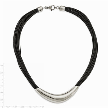 Stainless Steel Polished Faux Leather Cords Necklace