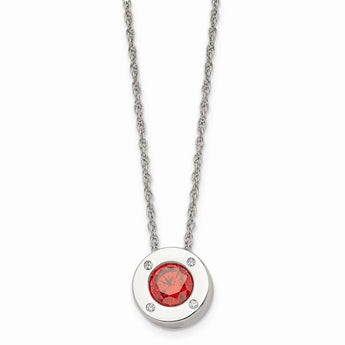 Stainless Steel Polished CZ July Birthstone Necklace