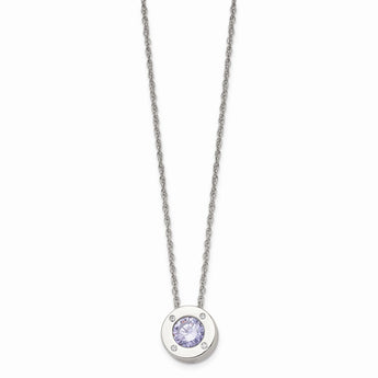 Stainless Steel Polished CZ June Birthstone Necklace