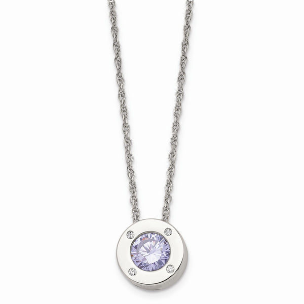 Stainless Steel Polished CZ June Birthstone Necklace