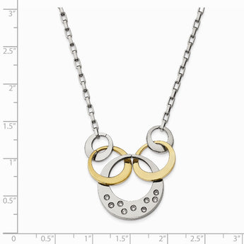 Stainless Steel Polished Yellow IP CZ Circle Necklace