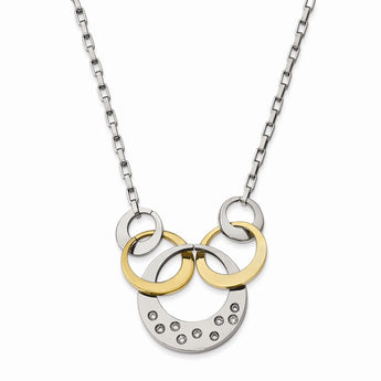 Stainless Steel Polished Yellow IP CZ Circle Necklace