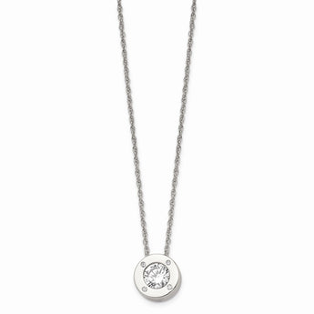 Stainless Steel Polished CZ April Birthstone Necklace