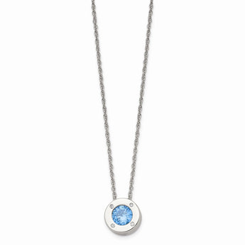 Stainless Steel Polished CZ March Birthstone Necklace