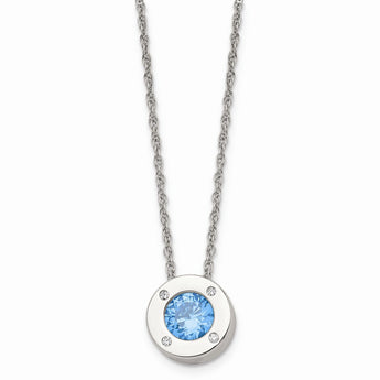 Stainless Steel Polished CZ March Birthstone Necklace