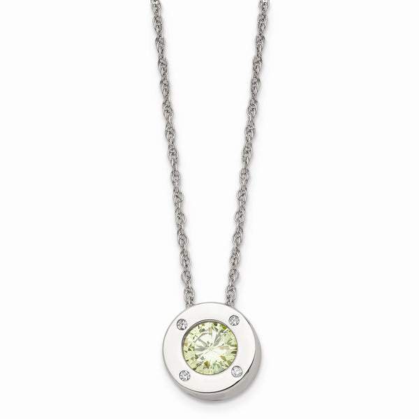 Stainless Steel Polished CZ August Birthstone Necklace