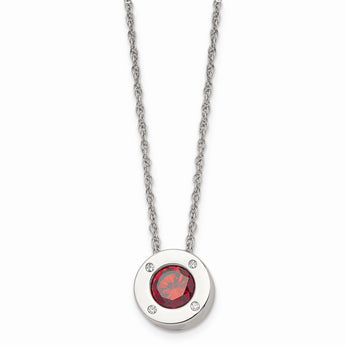 Stainless Steel Polished CZ January Birthstone Necklace