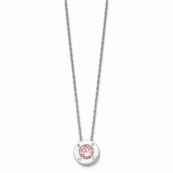 Stainless Steel Polished CZ October Birthstone Necklace