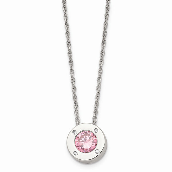 Stainless Steel Polished CZ October Birthstone Necklace